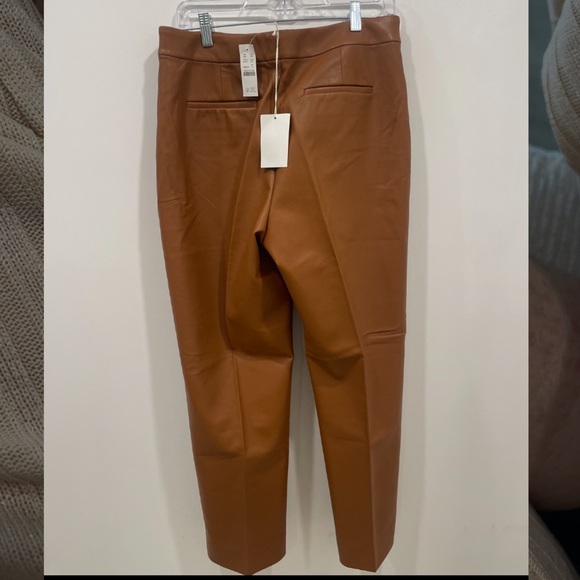 JCrew Pants Size 8P Saddle Color Faux Leather Front Pockets Straight Leg Sleek - Picture 2 of 4